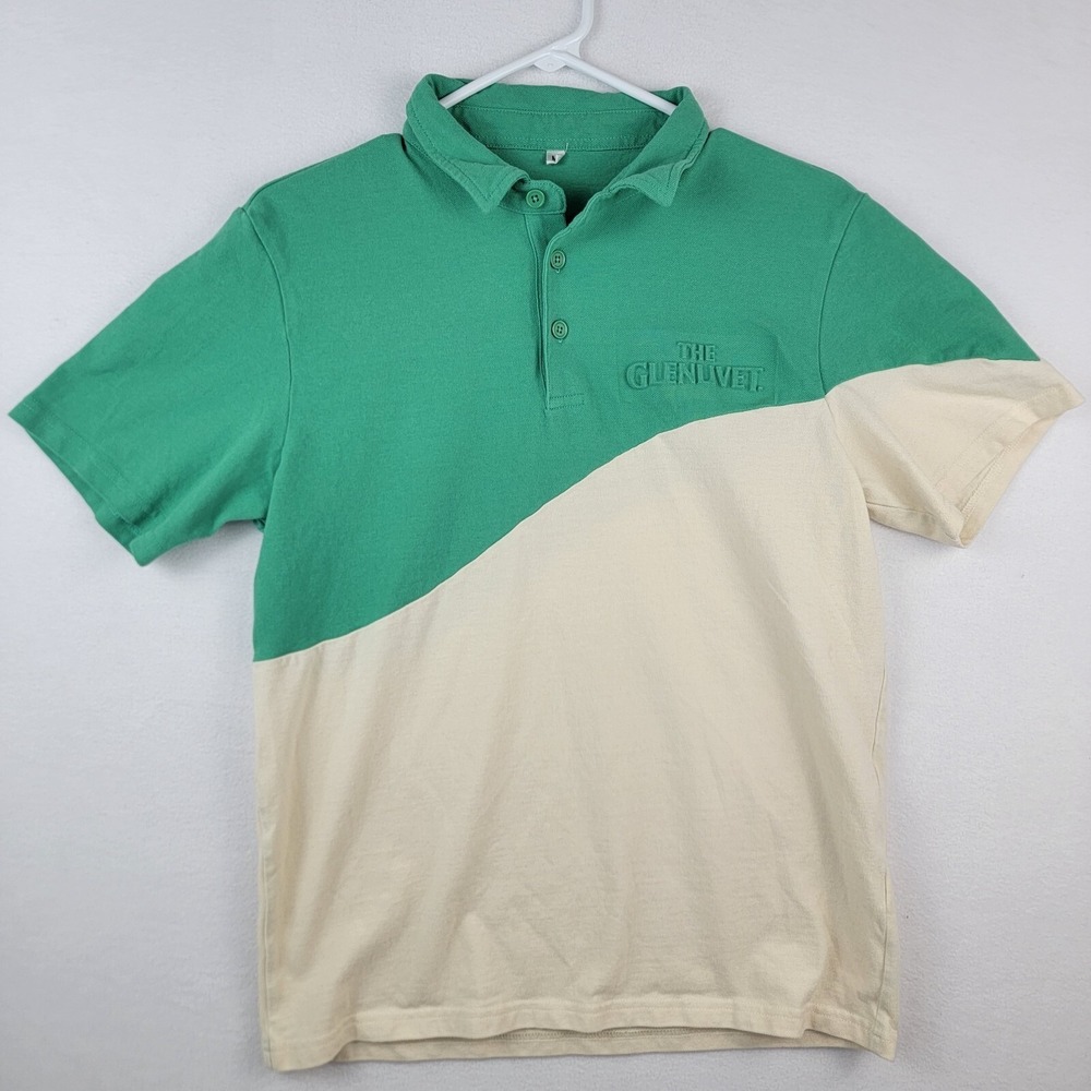Glenlivet Whiskey Mens Polo Shirt Green Cream M Casual Short Sleeve Promotional